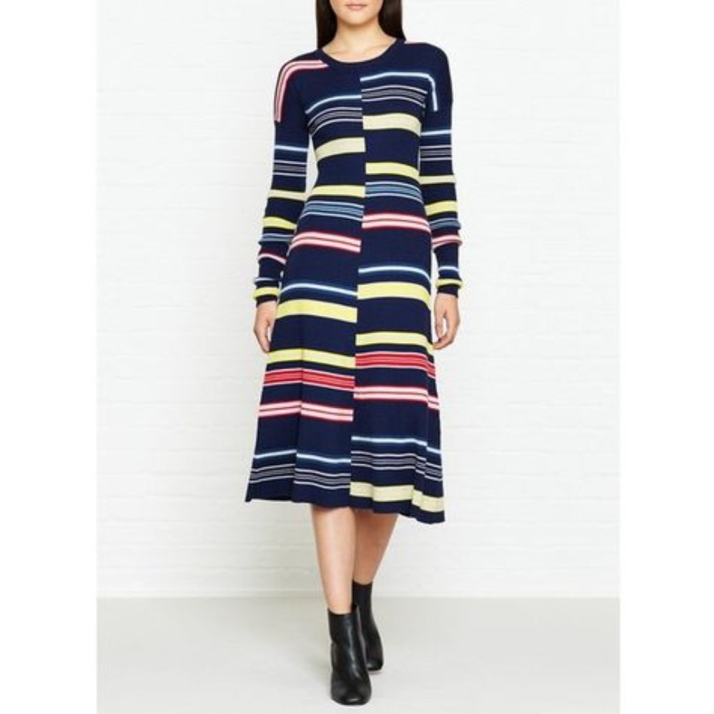 Kenzo Colour Blocked Striped Wool Rib Knit Dress
